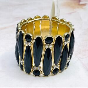 Charlotte Daniel Gold Black Rhinestone Bracelet Wide and Heavy NWT